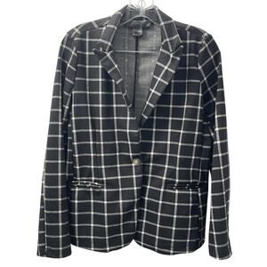 Coco & Shay Women Jacket Medium Black Windowpane Plaid Blazer Career Work wear